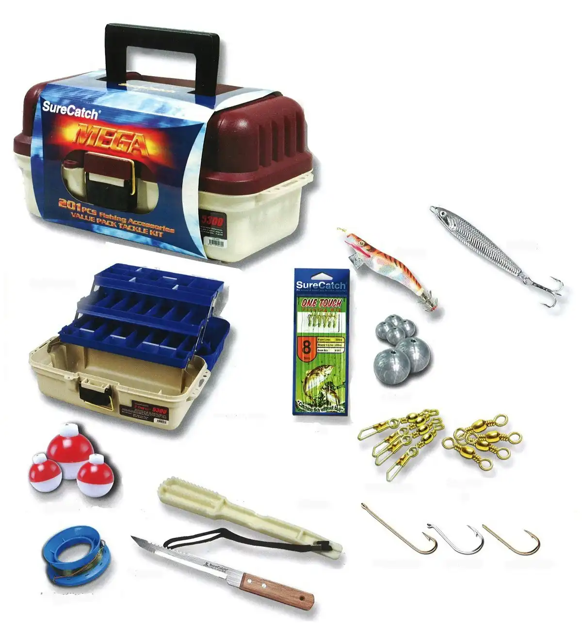 Surecatch 201 Piece Mega Fishing Pack - 3 Tray Tackle Box - Assorted Tackle  Kit, Hooked Online