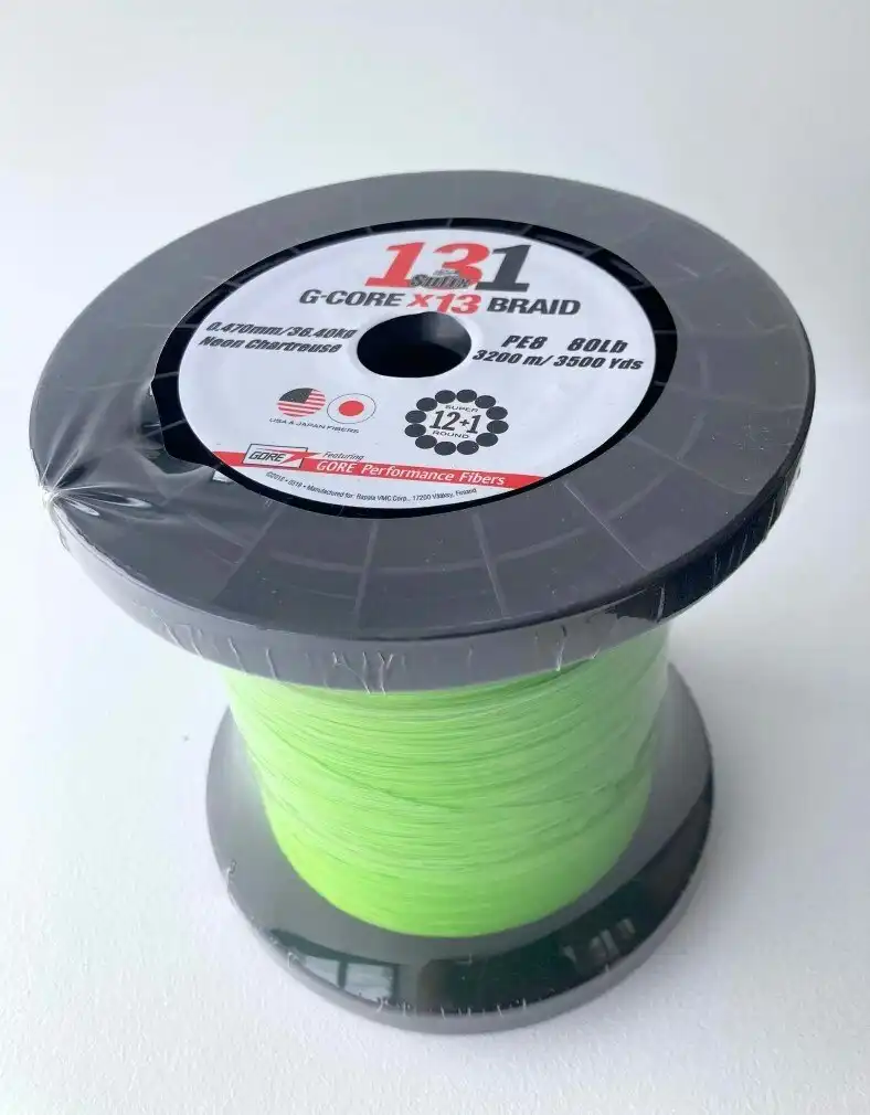Bulk 3200m Spool of 80lb Sufix 131 G-Core X13 Fishing Braid - Neon Chartreuse