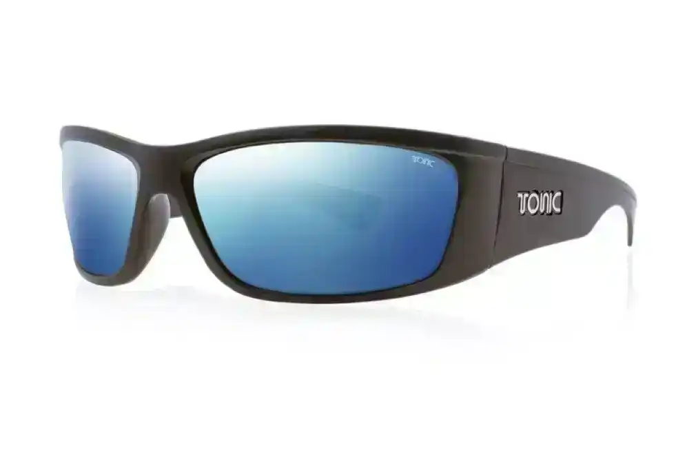 Tonic Shimmer Polarised Sunglasses with Glass Blue Mirror Lens & Black Frame
