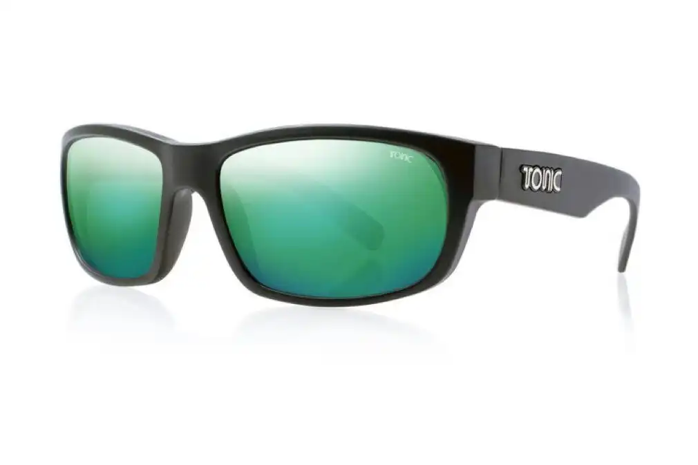 Tonic Torquay Polarised Sunglasses with Glass Green Mirror Lens and Black Frame