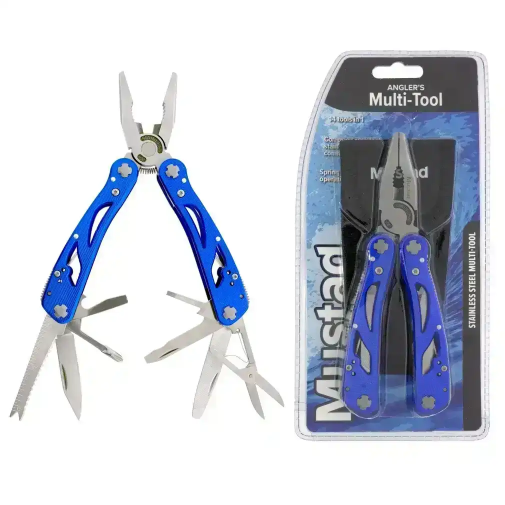 Mustad 14 in 1 Multipurpose Fishing Pliers with Pouch - Angler's Multi-Tool, Hooked Online