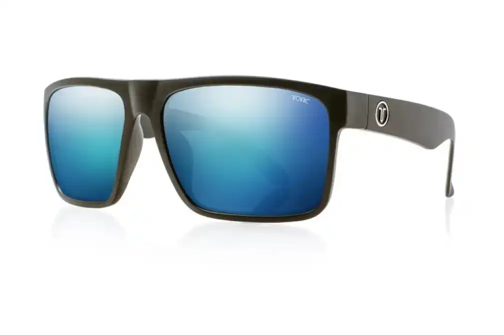 Tonic Outback Polarised Sunglasses with Glass Blue Mirror Lens and Black Frame