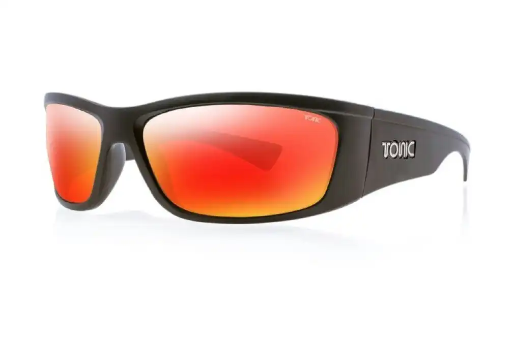 Tonic Shimmer Polarised Sunglasses with Glass Red Mirror Lens & Black Frame