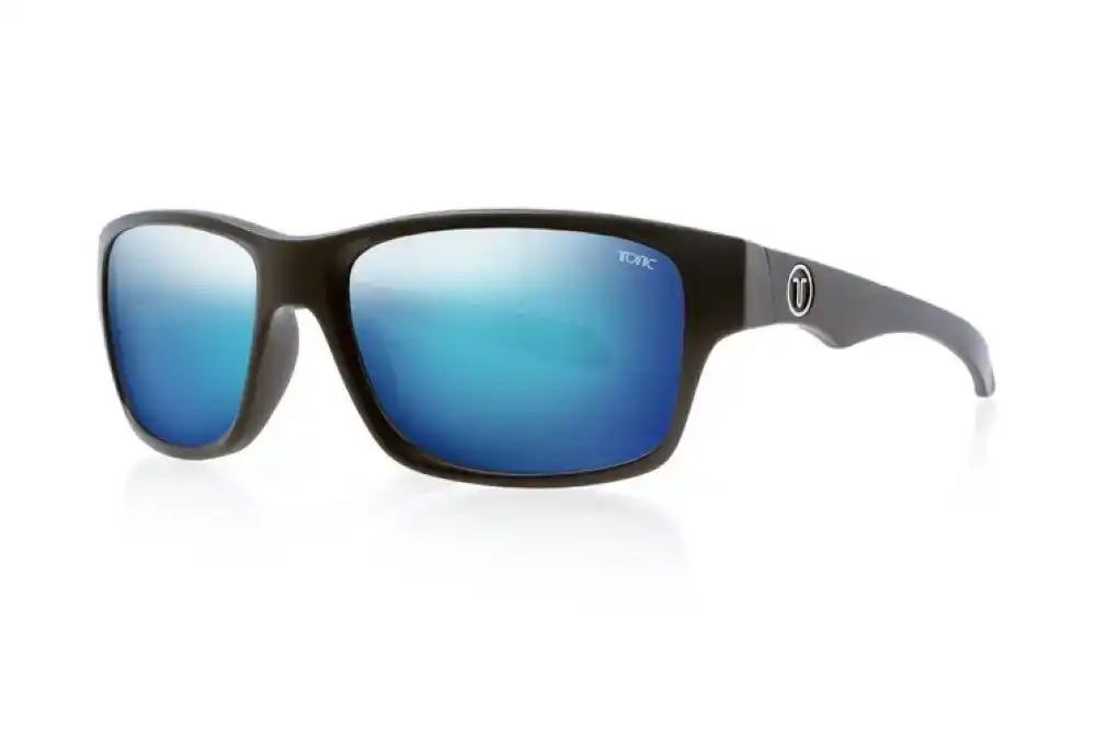 Tonic Tango Polarised Sunglasses with Glass Blue Mirror Lens and Black Frame
