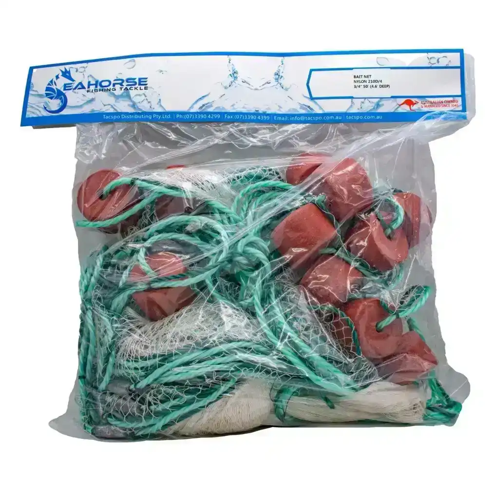 Seahorse 50ft Nylon Bait Net with 3/4 Inch Mesh - 4'6 Drop - Drag Net, Hooked Online