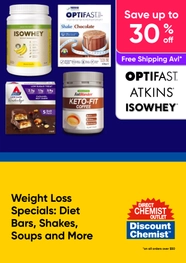 Weight Loss Specials - Diet Bars, Shakes, Soups and More - Optifast, Atkins, Isowhey - up to 30% off