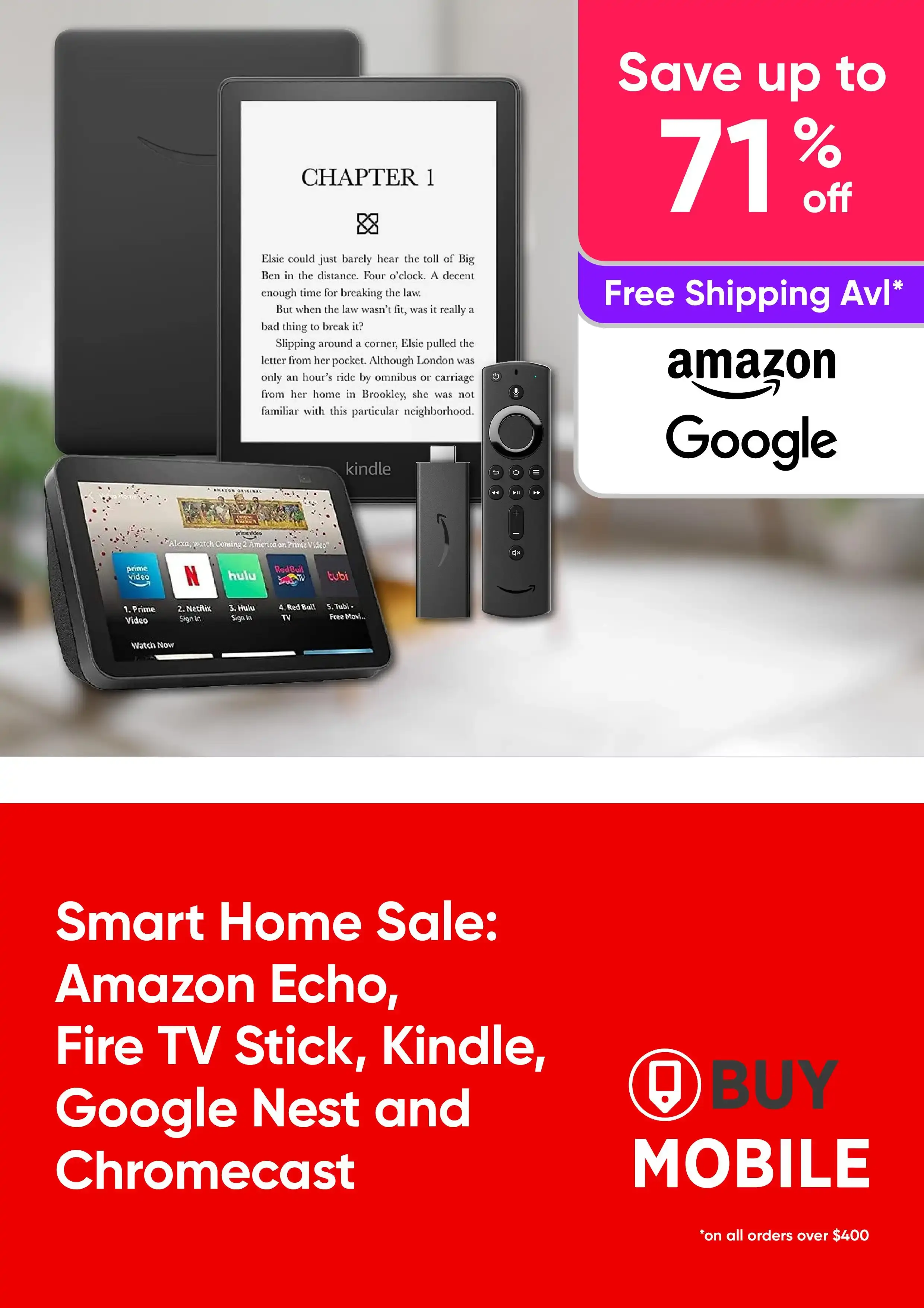 Smart Home Sale: Amazon Echo, Fire TV Stick, Kindle, Google Nest and Chromecast – up to 71% off