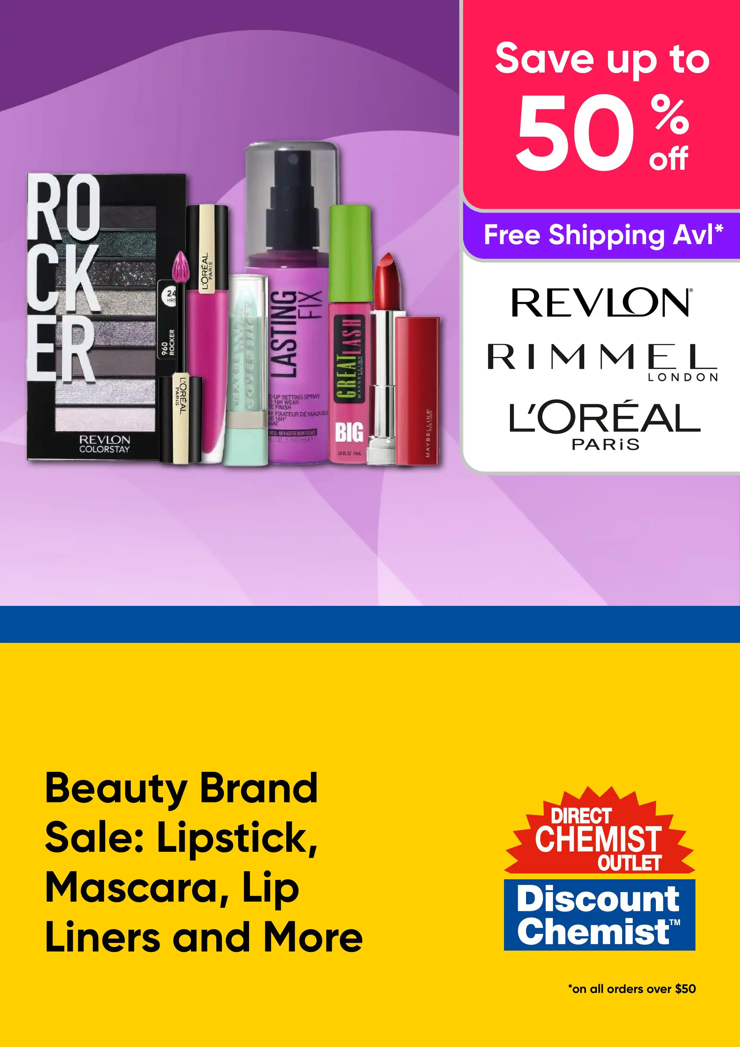Beauty Brand Sale - Lipstick, Mascara, Lip Liners and More - Revlon, Rimmel, Maybelline - up to 50% off