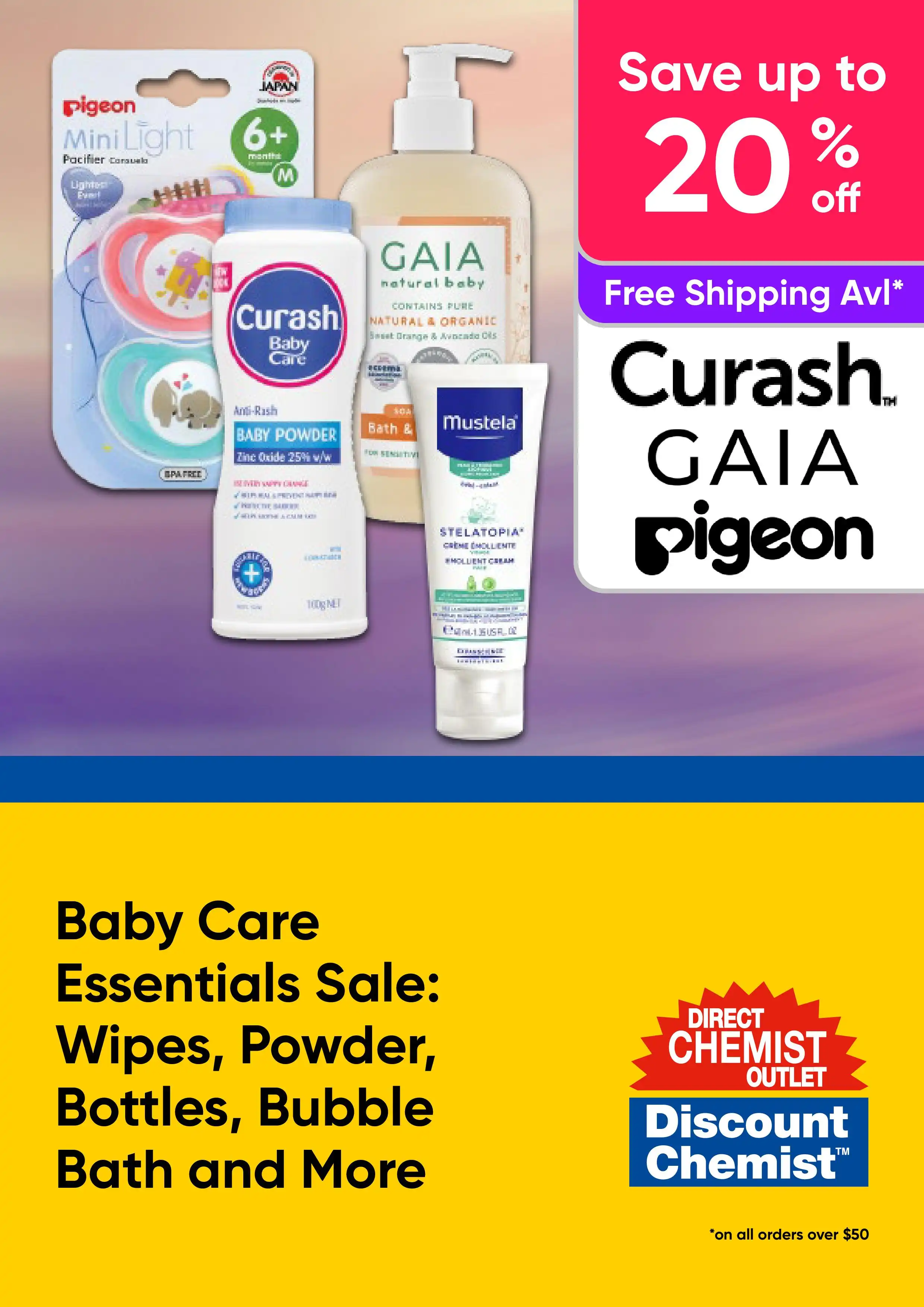 Baby Care Essentials Sale - Wipes, Powder, Bottles, Bubble Bath and More - Curash, Gaia, Pigeon - up to 20% off