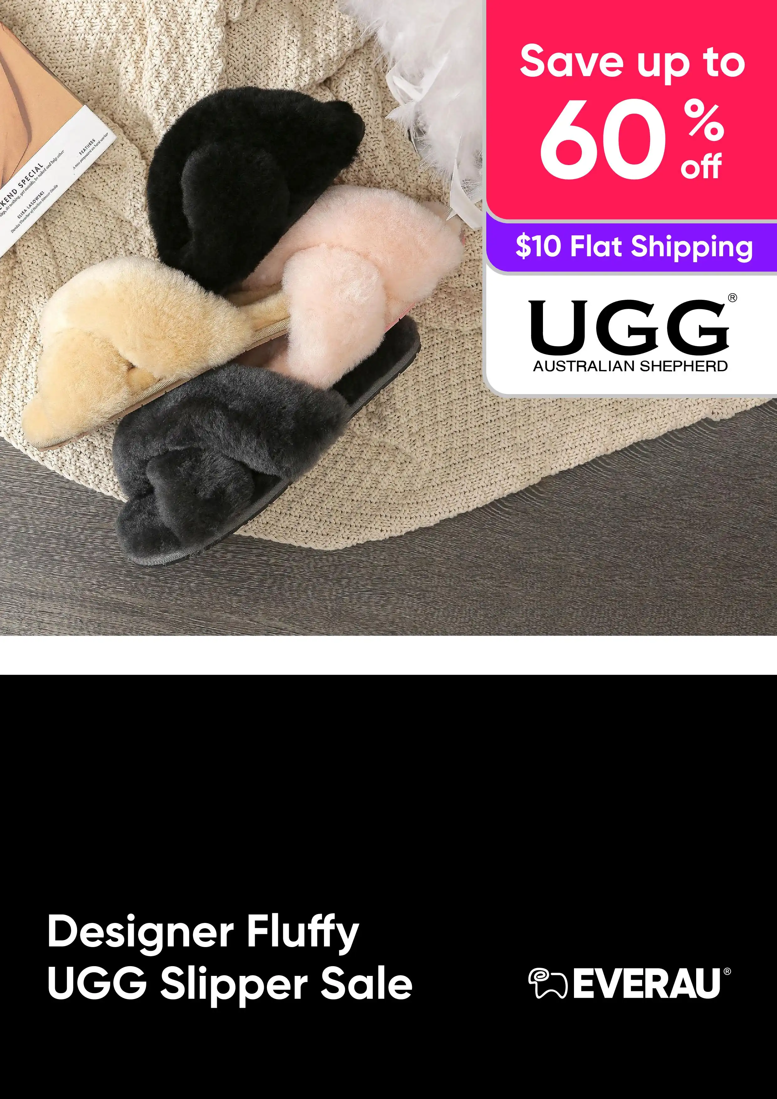 Designer Fluffy UGG Slipper - UGG Australian Shepherd - Save up 60%