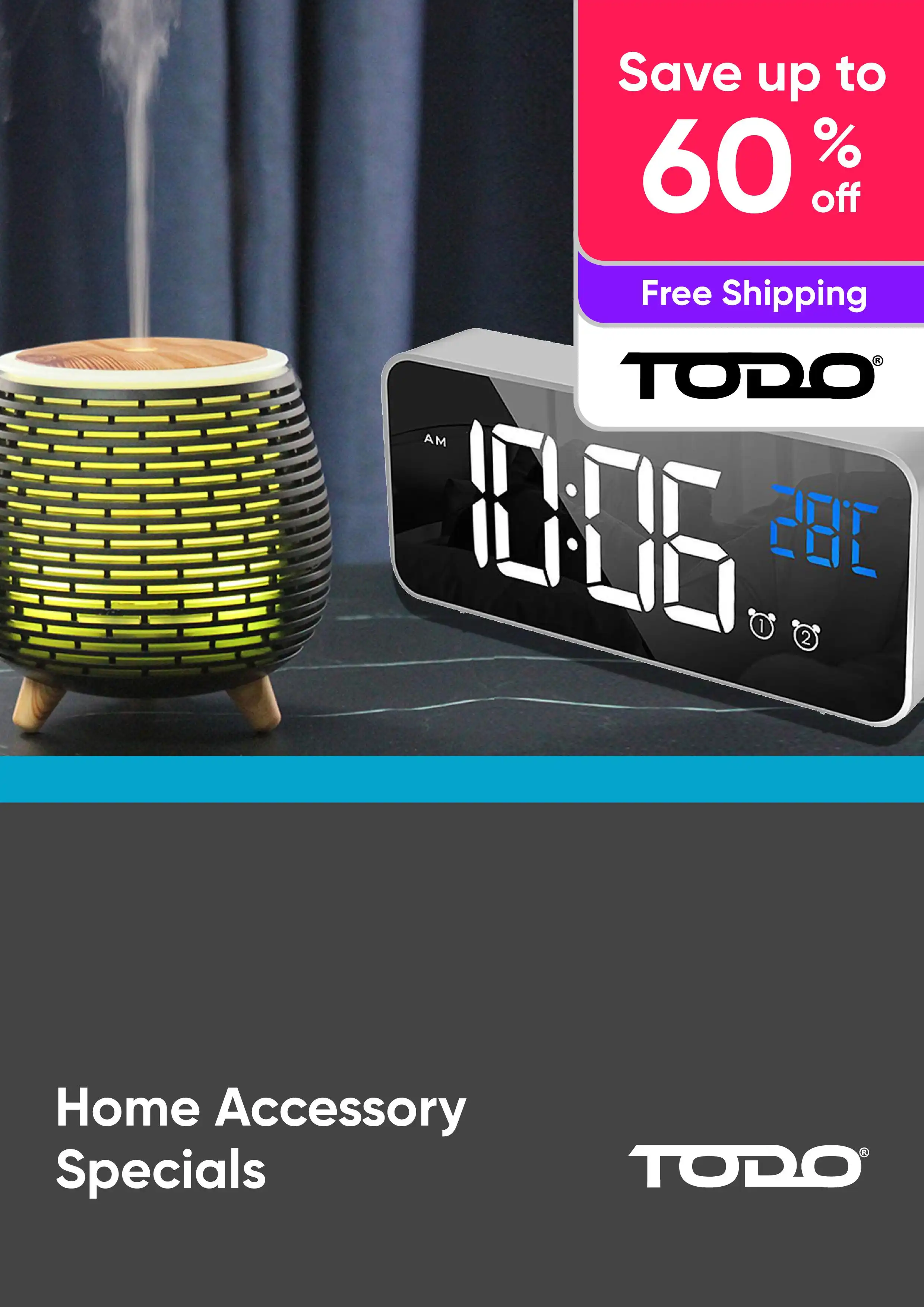 Home Accessory Sale - Humidifiers, Diffusers, TV Wall Brackets, Alarm Clocks and More - Up to 60% Off