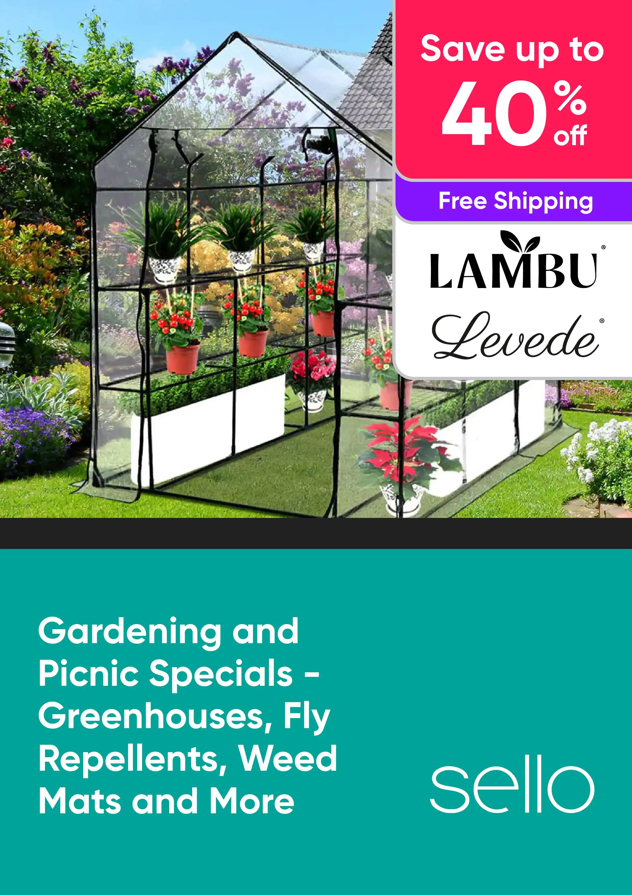 Gardening and Picnic Specials - Greenhouses, Fly Repellents, Weed Mats and More - Lambu, Levede - Up to 40% Off