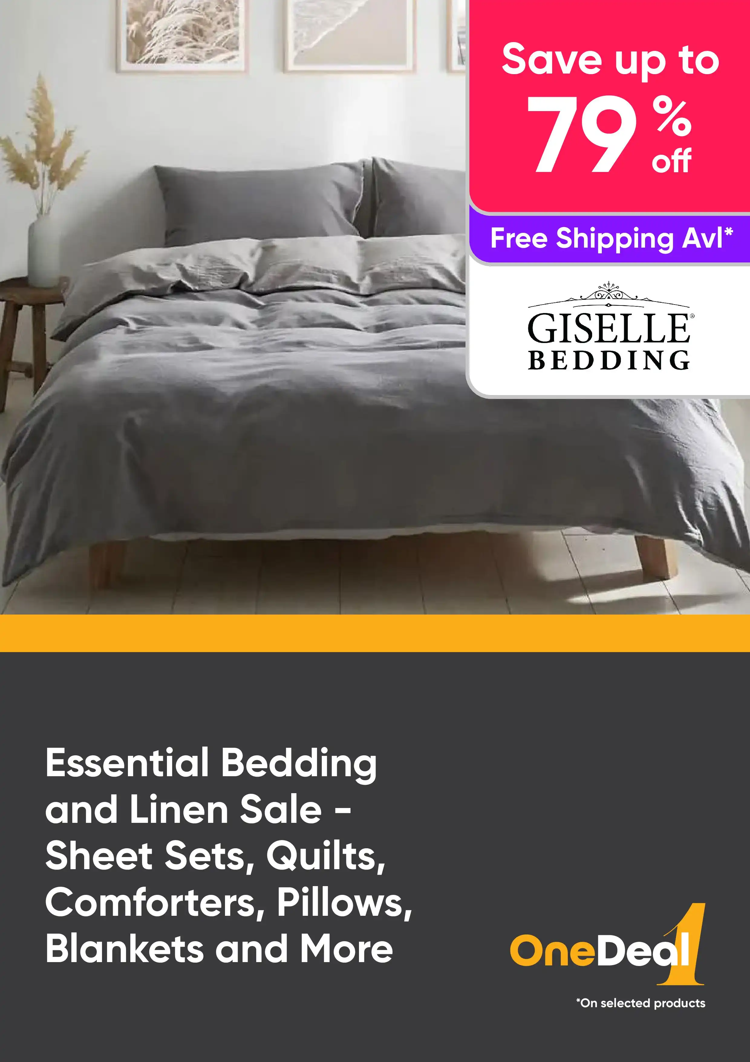 Essential Bedding and Linen Sale - Shop Sheet Sets, Quilts, Comforters, Pillows, Blankets and More - Save up to 79% Off