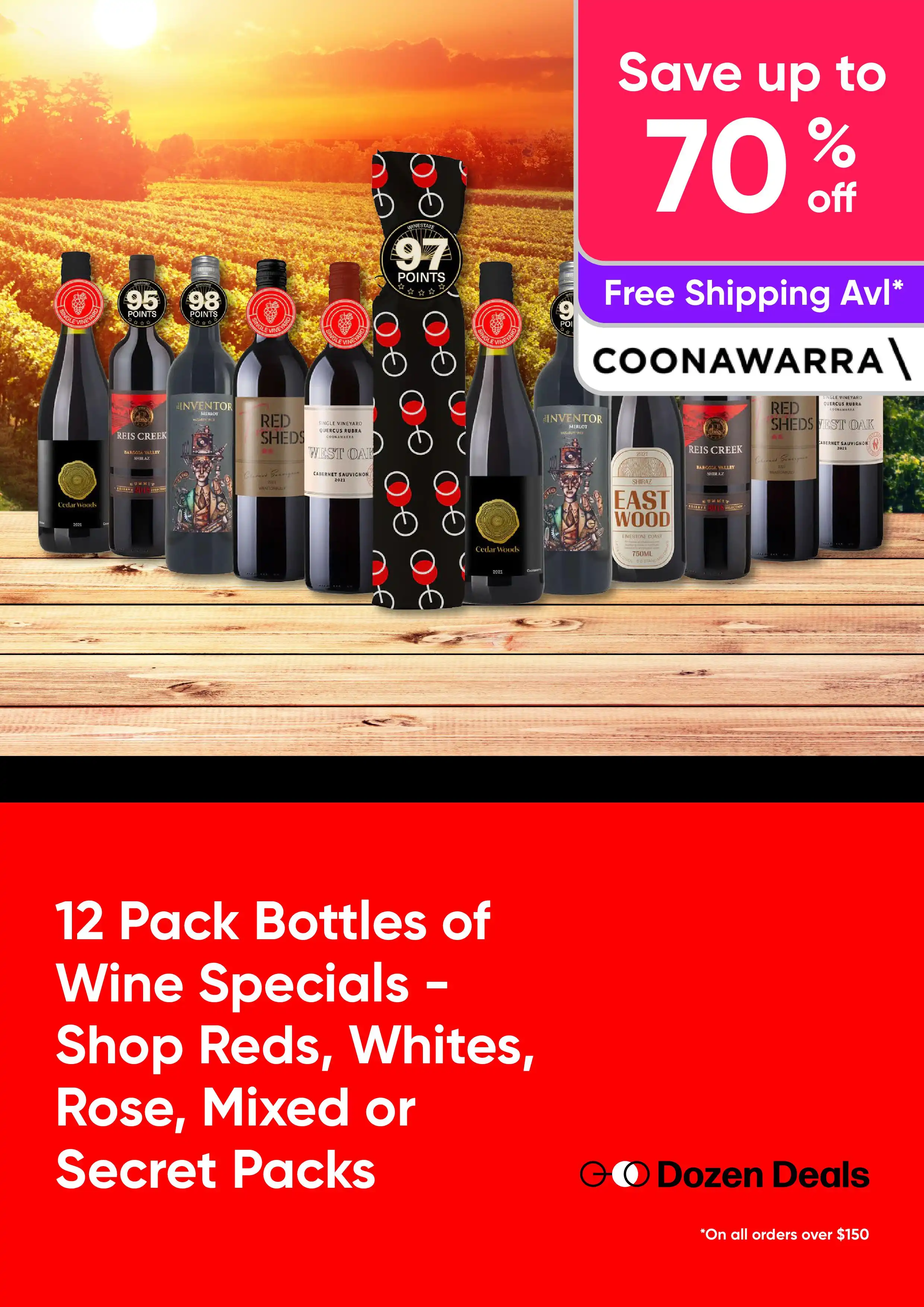 12 Pack Bottles of Wine Specials - Shop Reds, Whites, Rose, Mixed or Secret Packs - Save Up to 70% Off