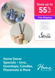 Up to 55% Off Home Decor Specials - Shop Urns, Doorstops, Candles, Placemats