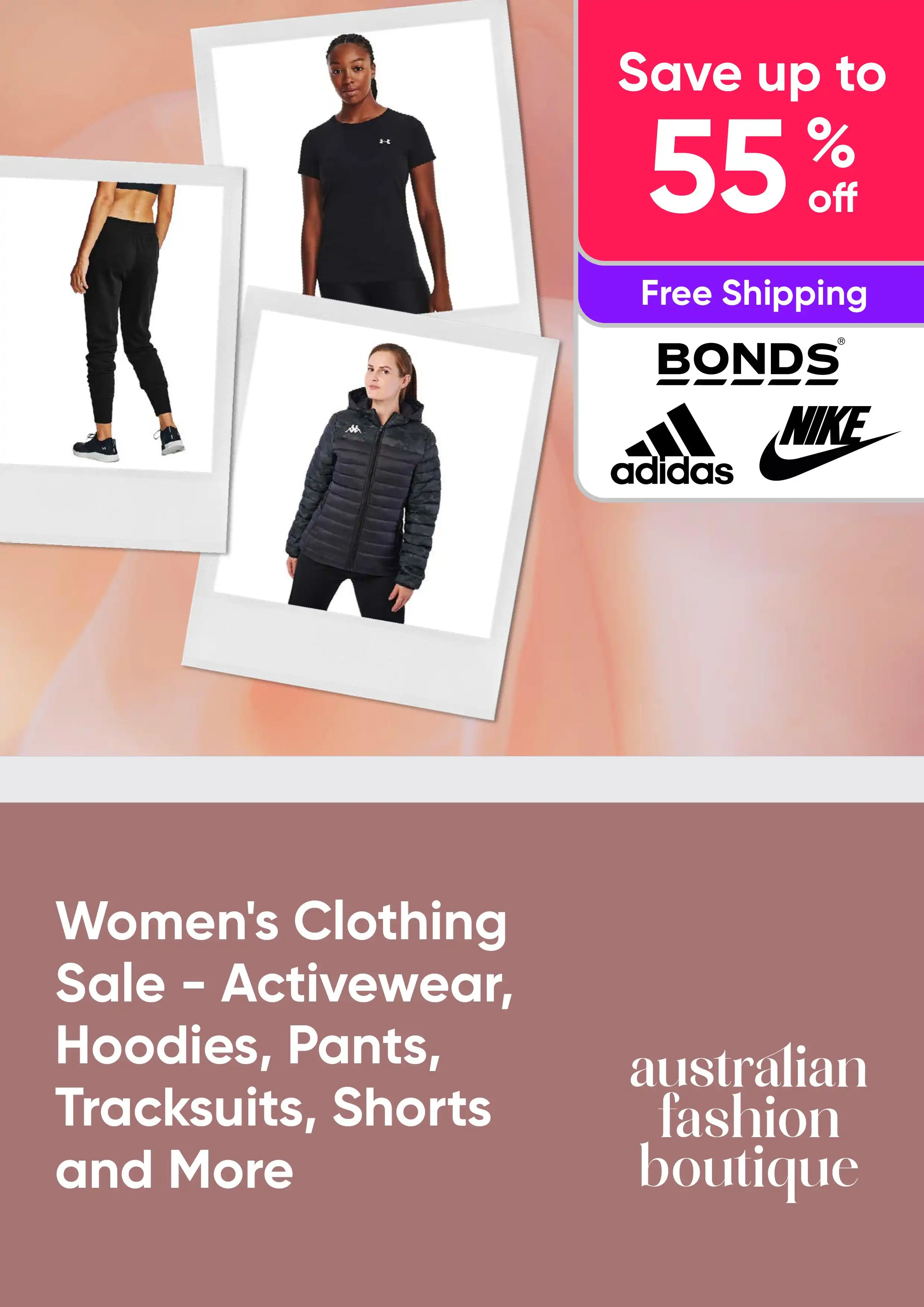 Save up to 55% Off A Range of Women's Clothing | Shop Activewear, Hoodies, Pants, Shorts and More