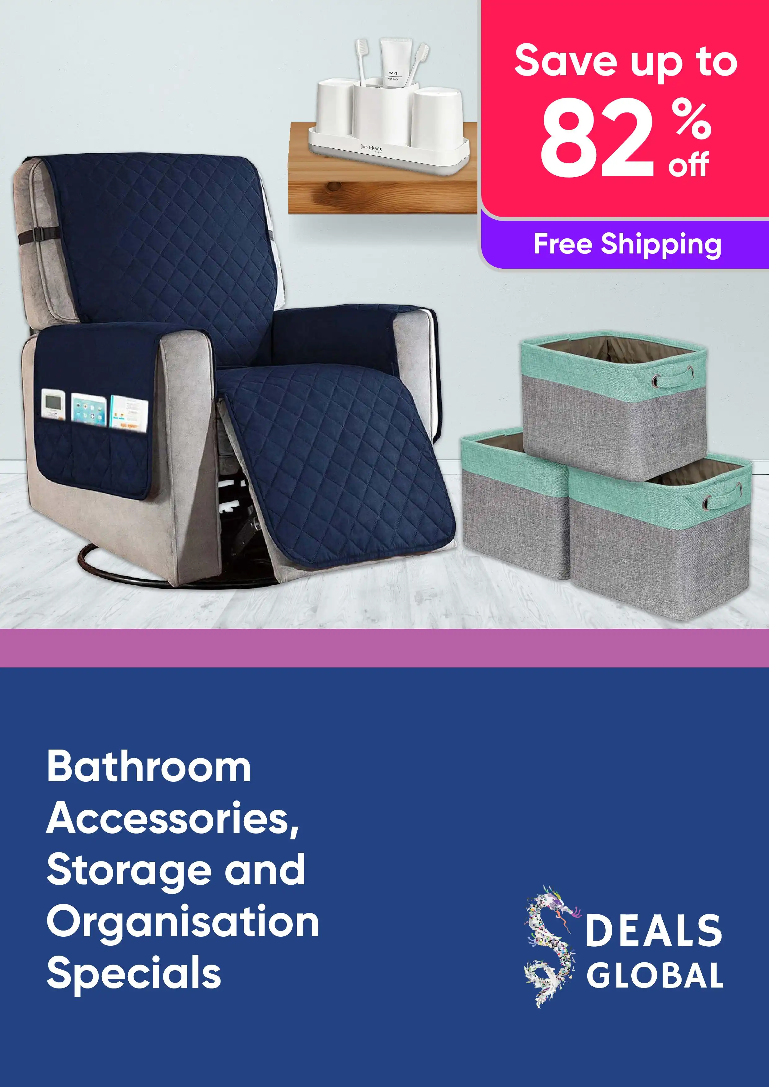 Bathroom Accessories, Storage and Organisation Specials - Save Up to 82% Off