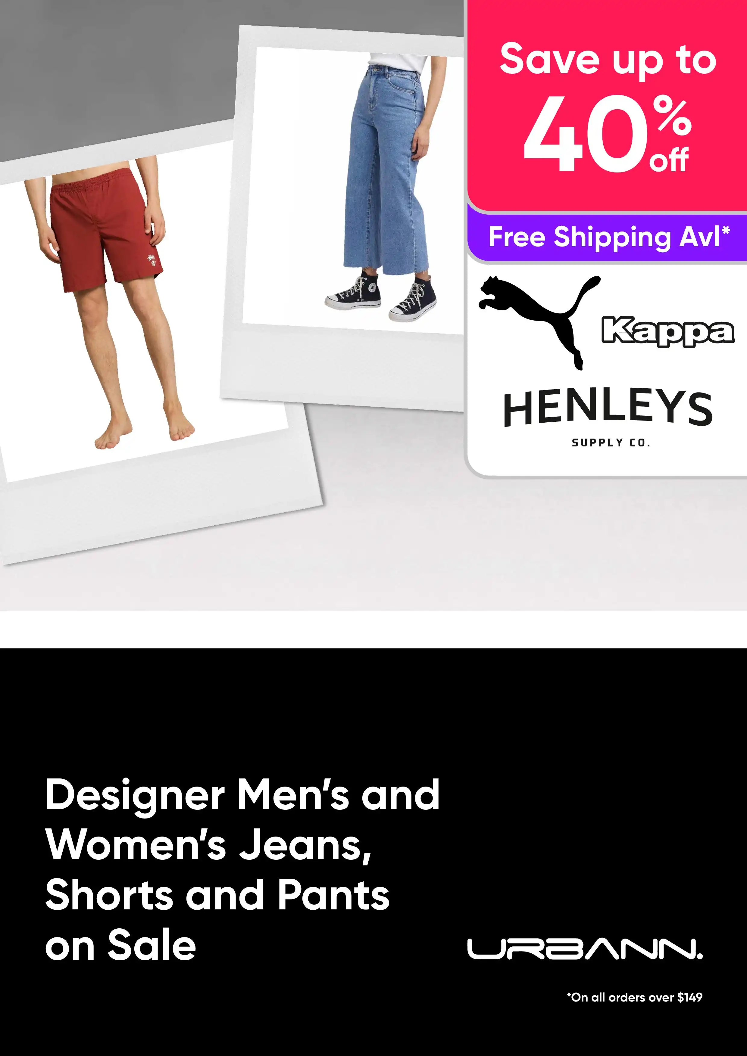 Designer Mens and Womens Jeans, Shorts and Pants on Sale - Save Up to 40% Off RRP