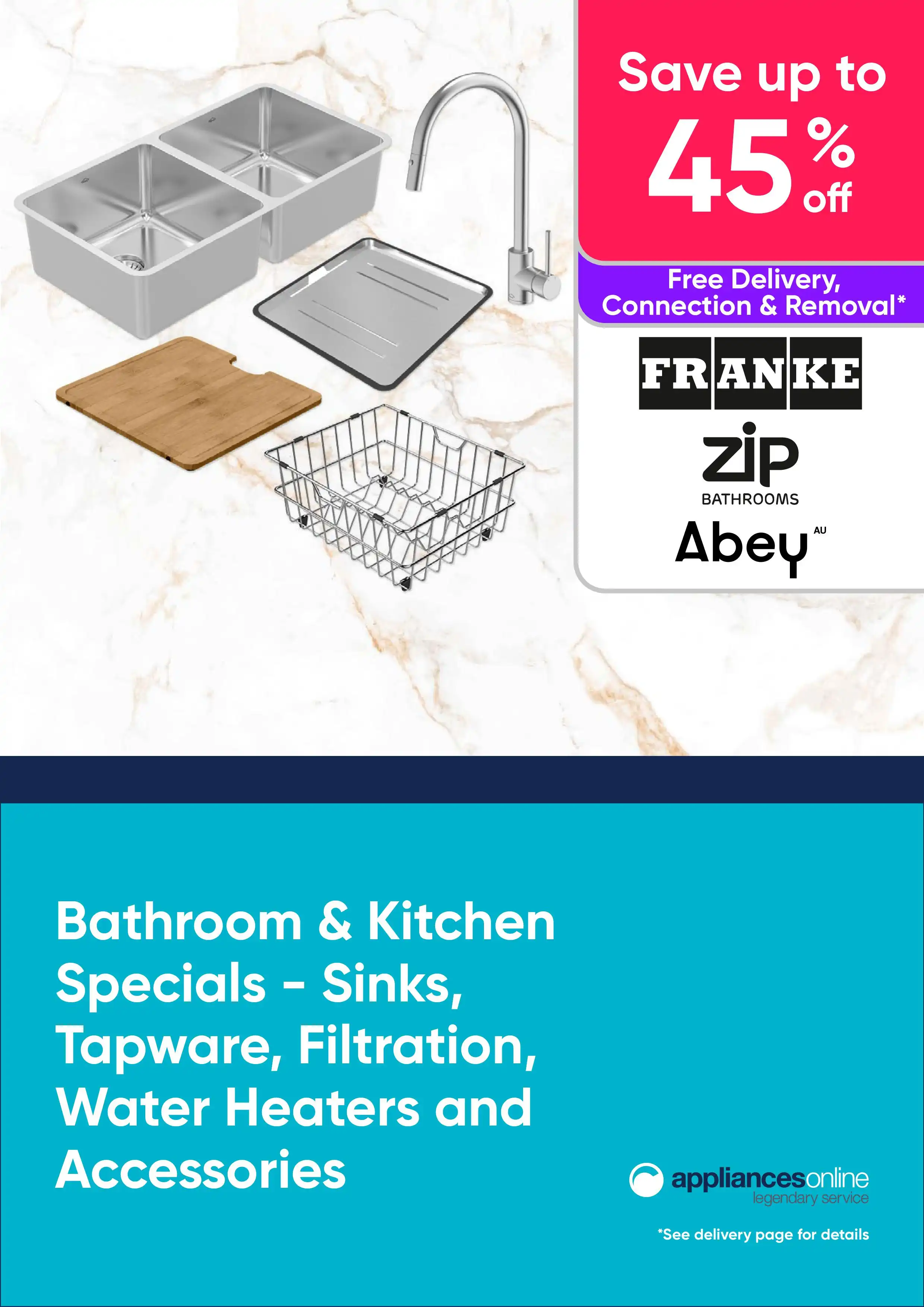 Appliances Online Bathroom Kitchen Specials - Save Up to 45% RRP On Sinks, Tapware and Accessories