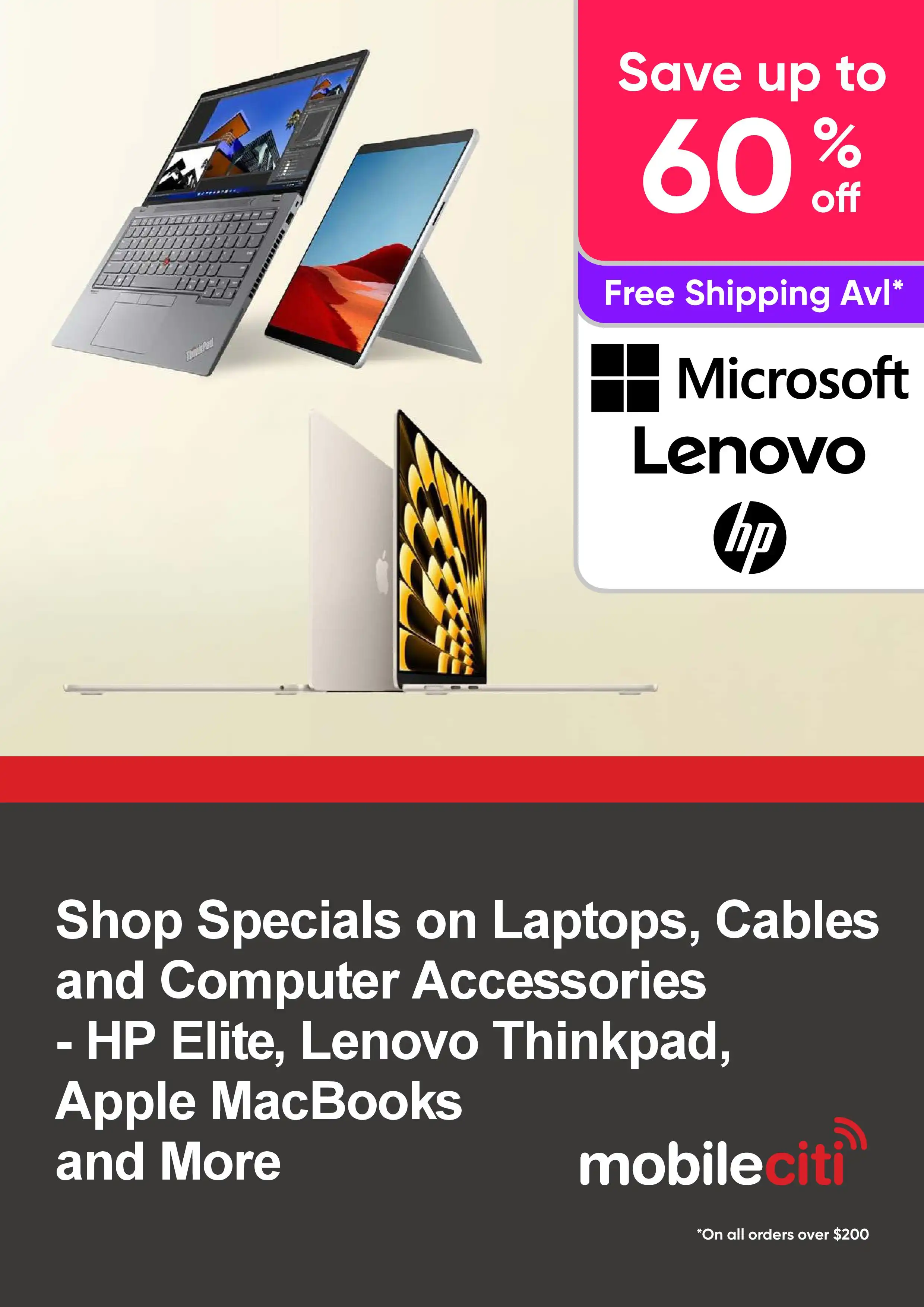 Shop Specials on Laptops, Cables and Computer Accessories - Save Up to 60% Off, HP Elite, Lenovo Thinpad, Apple MacBooks and More