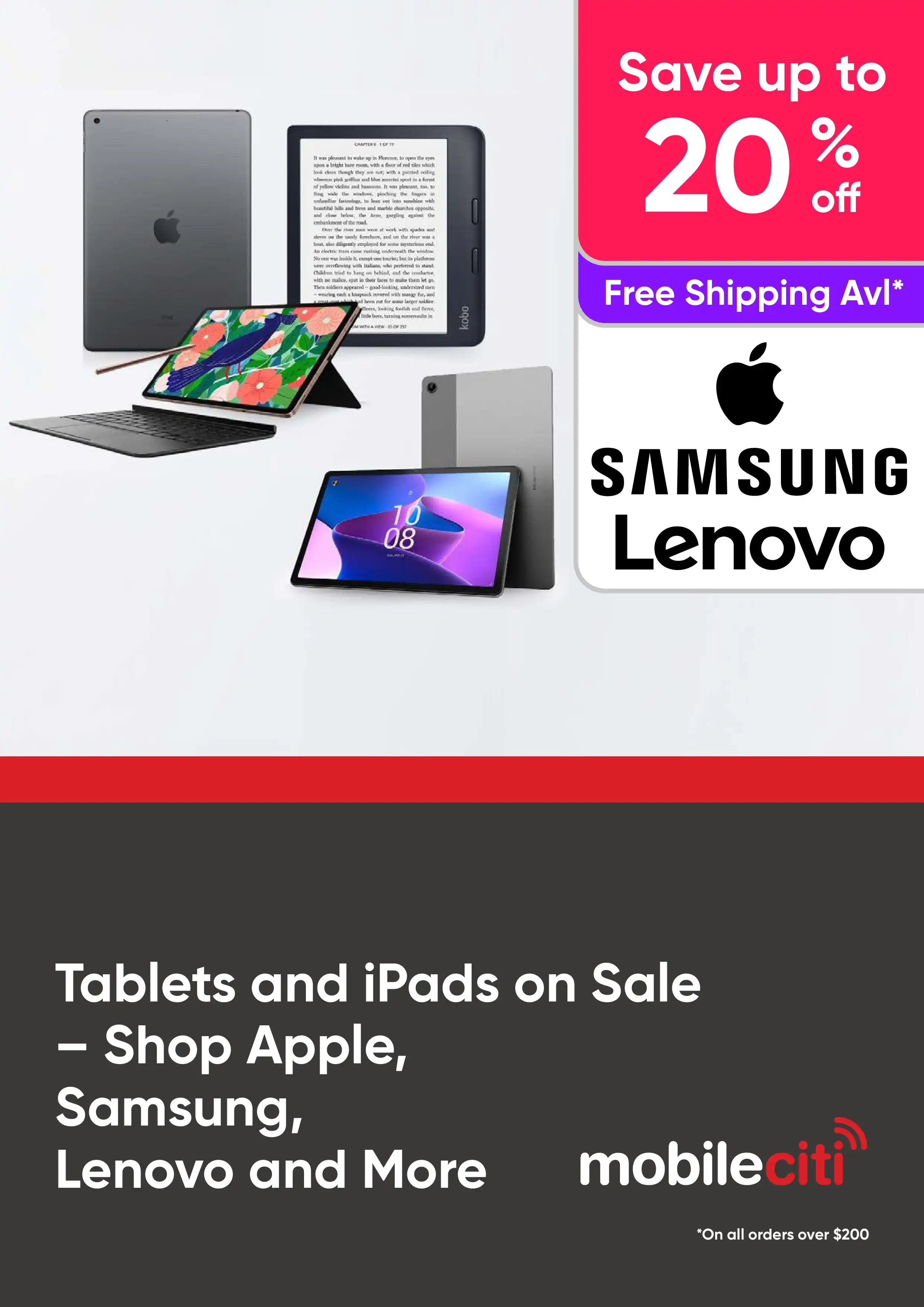 Up to 20% off Tablets and iPads by Apple, Samsung, Lenovo and More