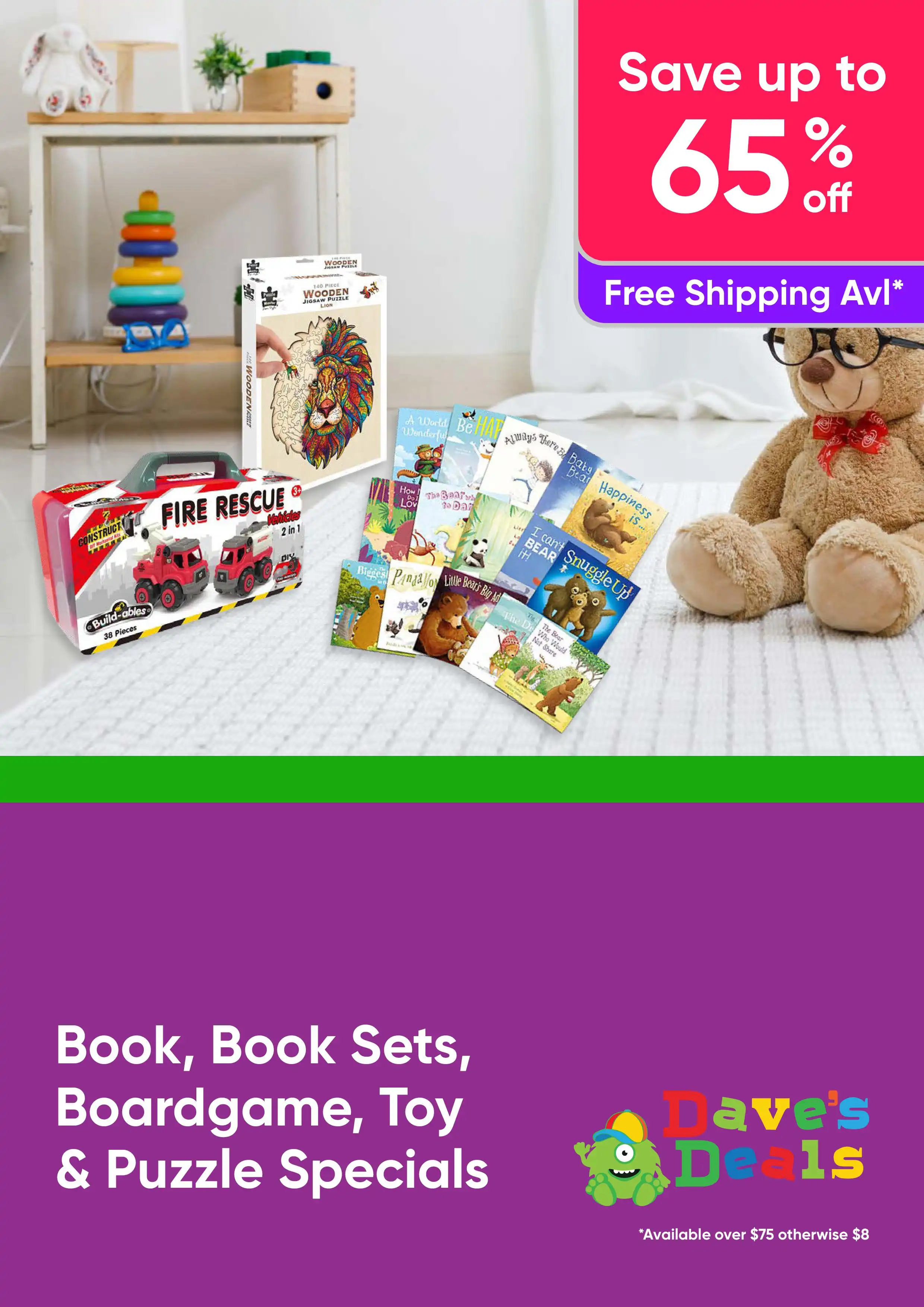 Save Up to 65% off a Range of Books, Book Sets, Board games, Toys and Puzzles