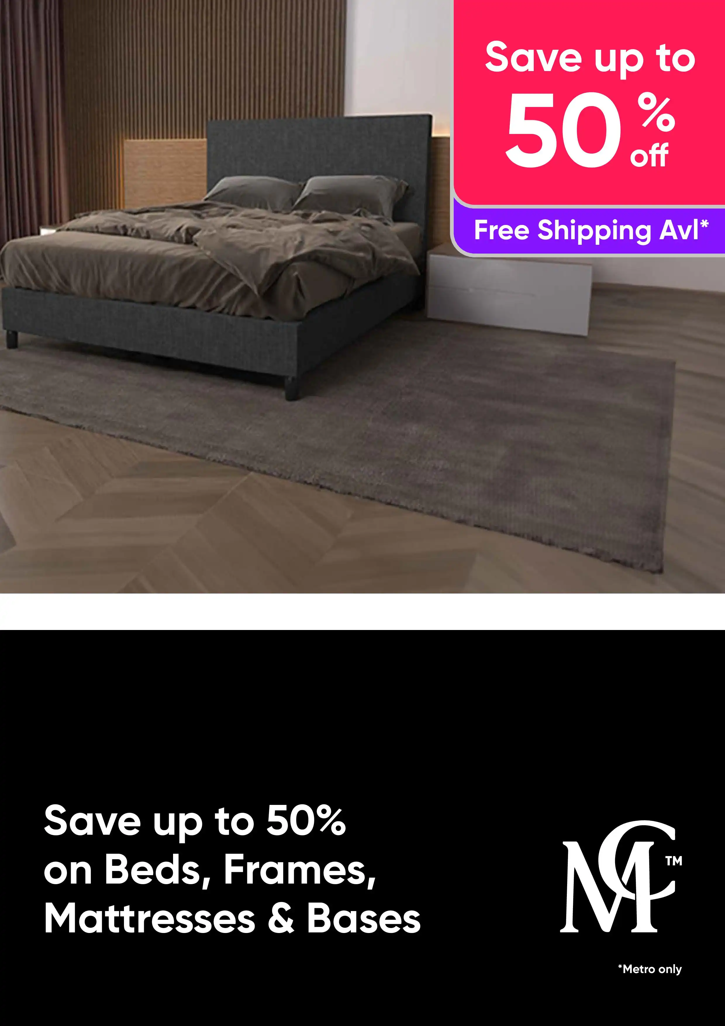 Save up to 50% on Beds, Frames, Mattresses & Bases
