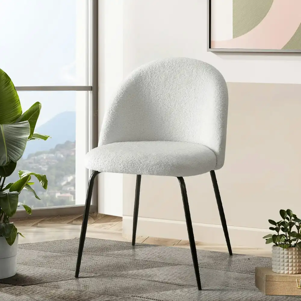 Artiss Dining Chairs Sherpa Boucle Upholstered Chairs Set Of 2 White