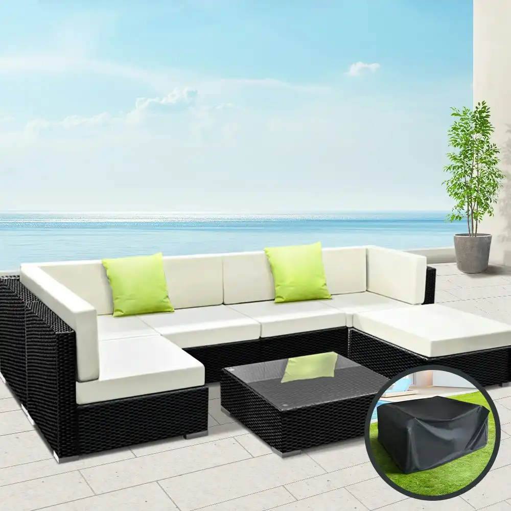 Gardeon 7-Piece Outdoor Sofa Set Wicker Couch Lounge Setting Furniture w/Storage Cover
