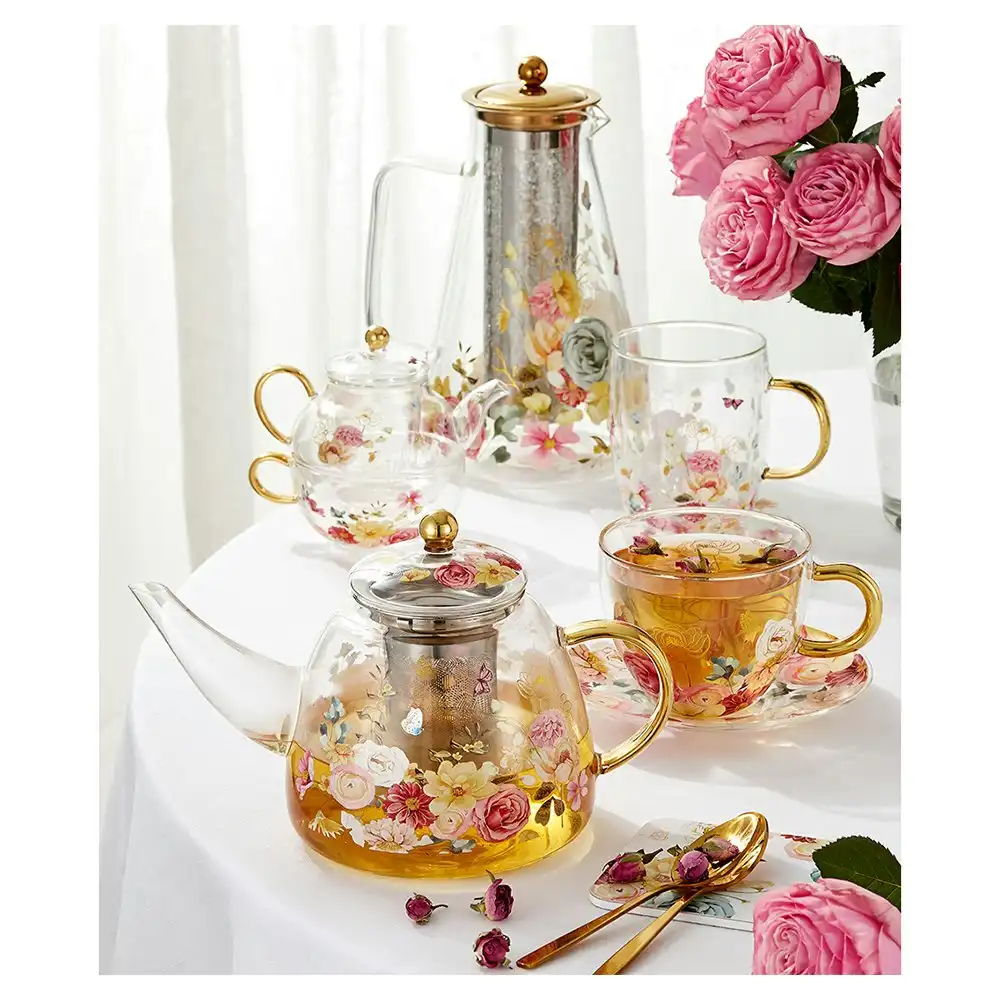 Ashdene 380ml Springtime Soiree Double Walled Glass Clear Flowers Tea Mug/Cup