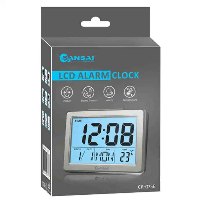 Sansai LCD Digital Alarm Clock Date/Temp Blue Backlight 12/24Hr Assorted 13.8cm
