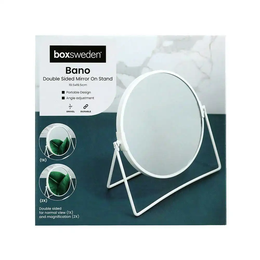 Boxsweden Bano 19.5cm Double Side Cosmetic Mirror On Stand Bathroom Vanity WHT