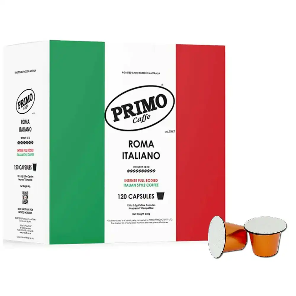 120pc Primo Caffe Roma Italiano Intense Capsules Pods 640g Nespresso Compatible