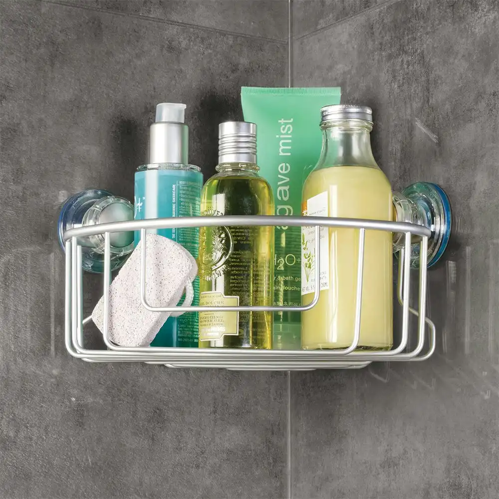 Idesign Metro Aluminium Suction Corner Shower Bathroom Caddy/Basket 24.3cm SIL