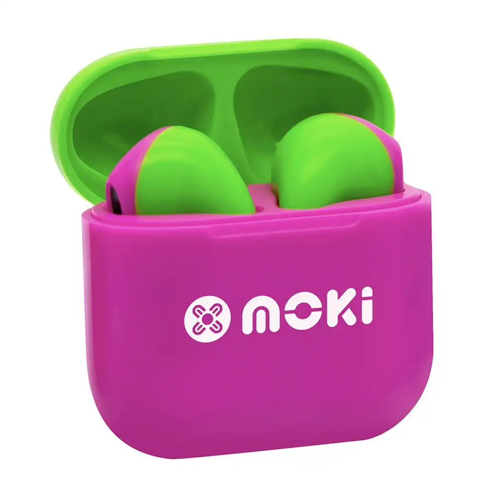 Moki MokiPods Mini TWS Wireless/Bluetooth Earphones Kids Volume Limited PNK/GRN