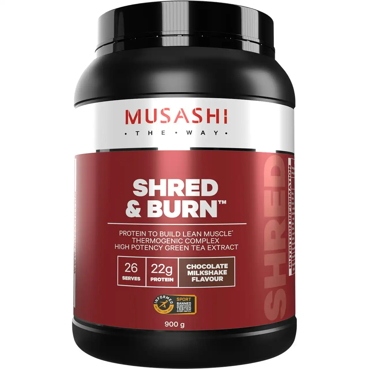 Musashi Shred & Burn Protein Powder Chocolate Milkshake 900g