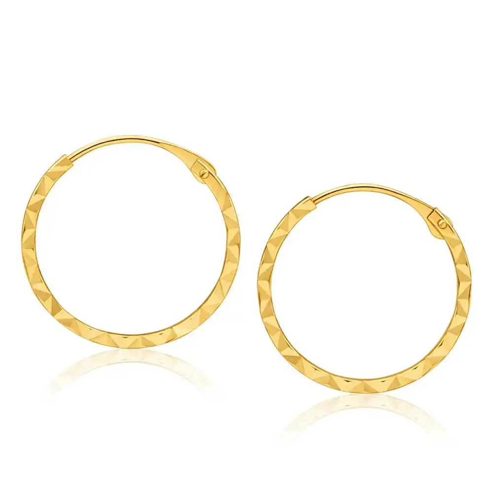 9ct Yellow Gold Diamond cut Sleepers Earrings in 15mm