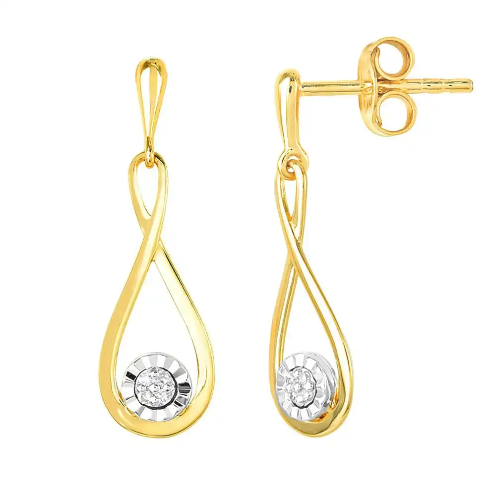 9ct Yellow Gold Diamond Infinity Drop Earrings with 8 Brilliant Diamonds