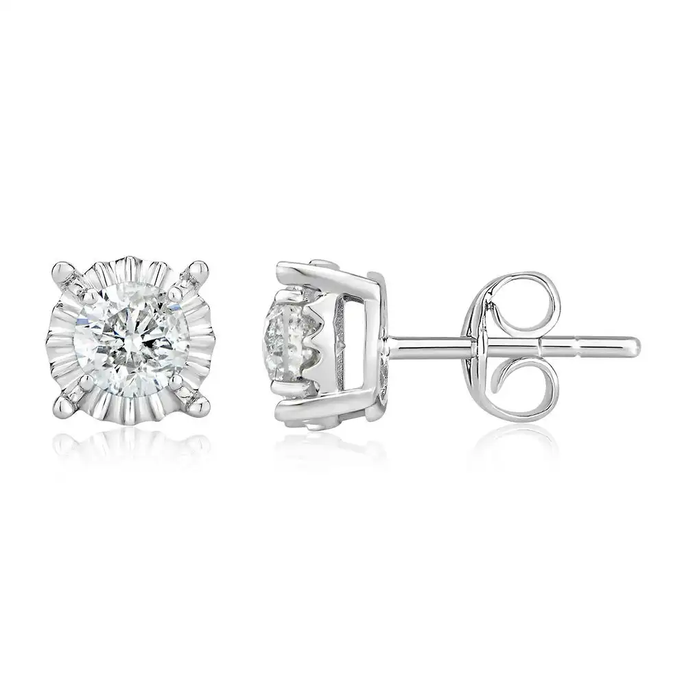 9ct White Gold 1 Carat Diamond Solitare Studs with Disc Setting
