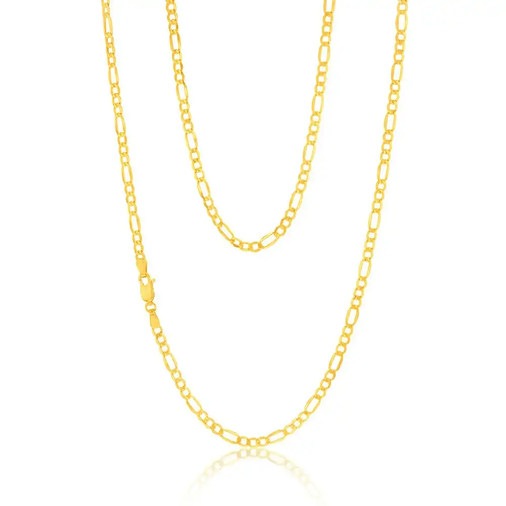 9ct Yellow Gold Silverfilled Bevelled 1:3 Figaro 80 Gauge 55cm Chain