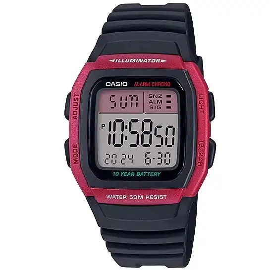 Casio W-96H-4A Red and Black 50m Dual Time Unisex Digital Sports Watch