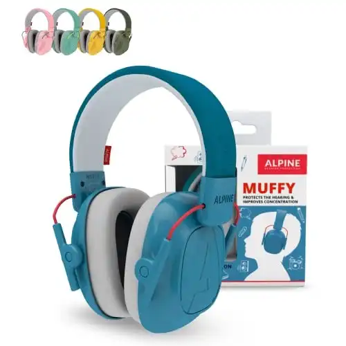 Alpine Muffy Noise Cancelling Headphones for Kids - 25dB Noise Reduction - Earmuffs for Autism - Sensory & Concentration Aid - Blue