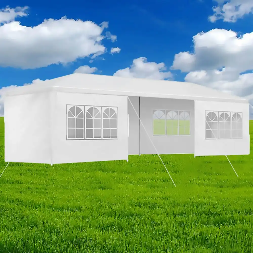 8-Panel Glossy White Marquee Party Tent for Outdoor Events (UV & Water Resistant) - 3x9m (60 Person Capacity)