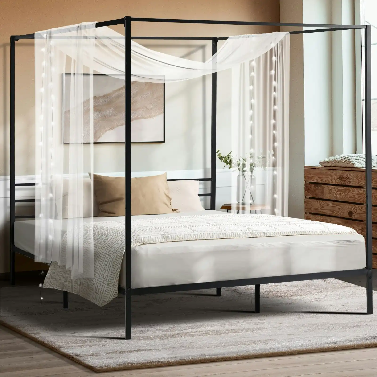 Oikiture Metal Canopy Bed Frame Queen Size Platform