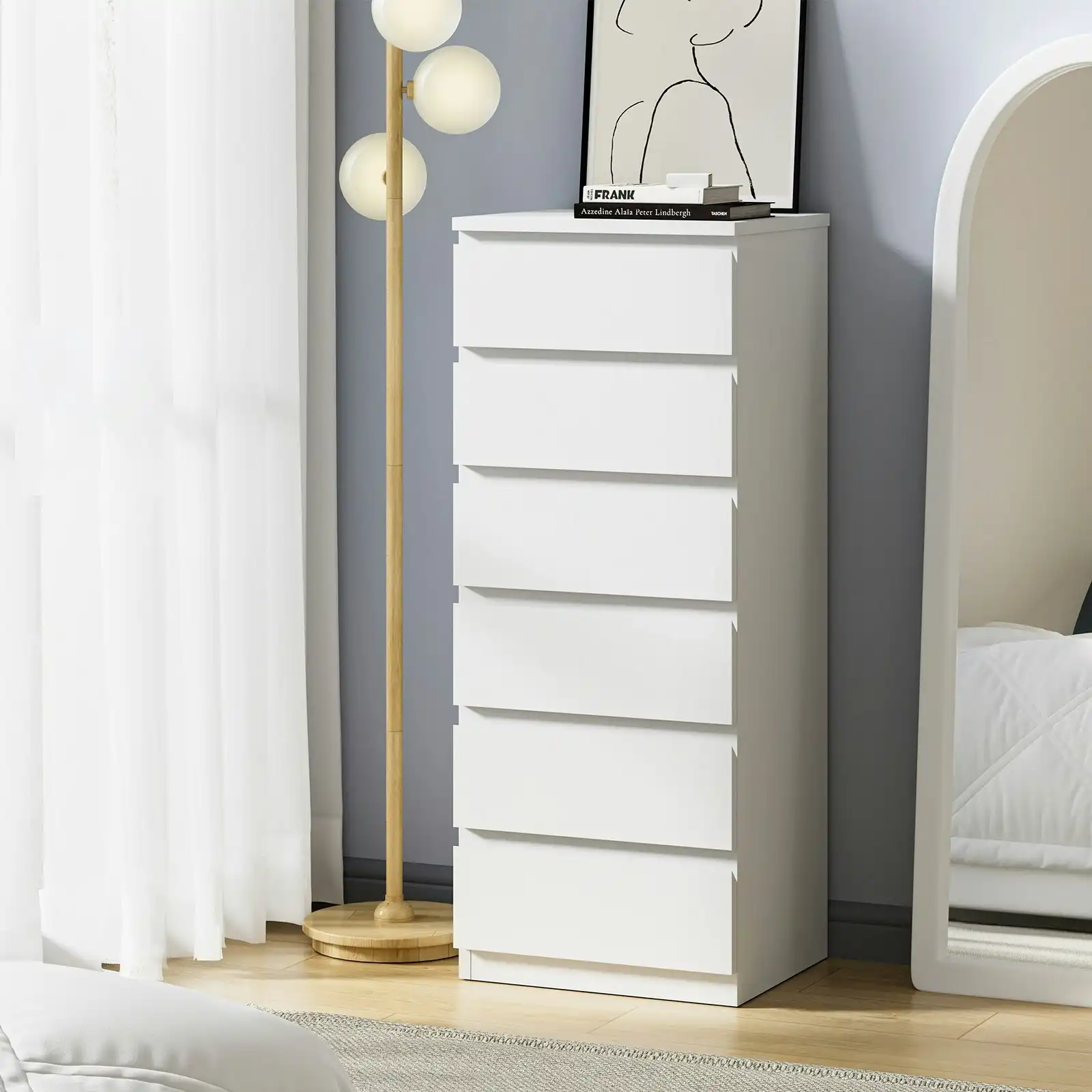 Oikiture 6 Chest of Drawers Tallboy Dresser Table Storage Cabinet Bedroom White
