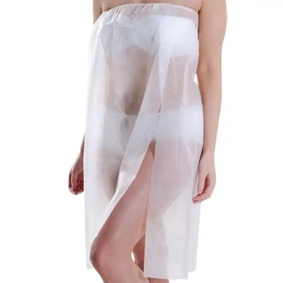 Disposable White Sarong Non-Woven with Easy One Touch Hook Loop Fastener Closure 1 Pack