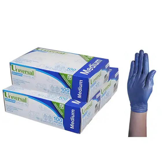 Universal Vinyl Powder Free Gloves 5.0g Medium Blue HACCP Grade 100 Box x10