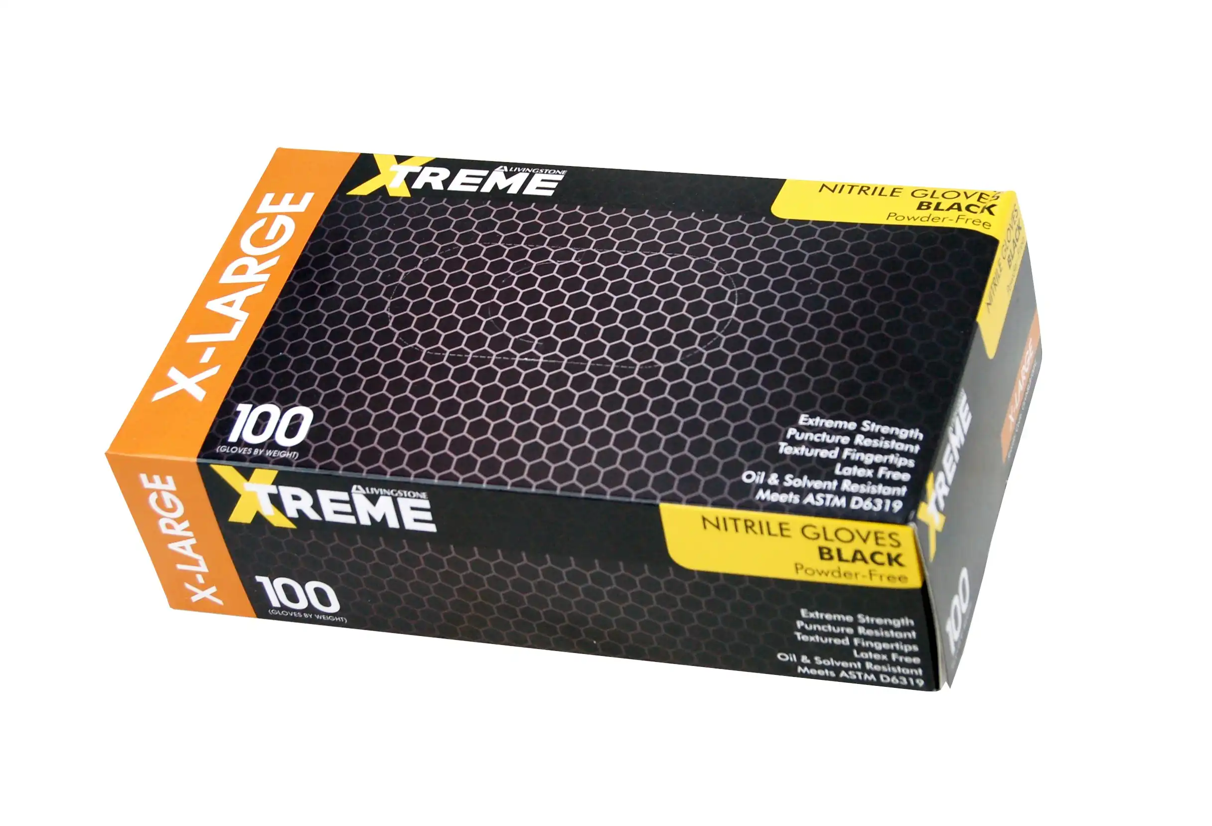 Livingstone Xtreme Thick Heavy Duty Nitrile Gloves, Powder Free, EN374, Extra Large, Black, 100/Box