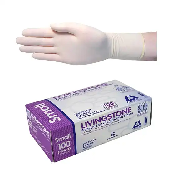Livingstone Latex Low Powder Gloves Small Cream AS/NZ 100 Box