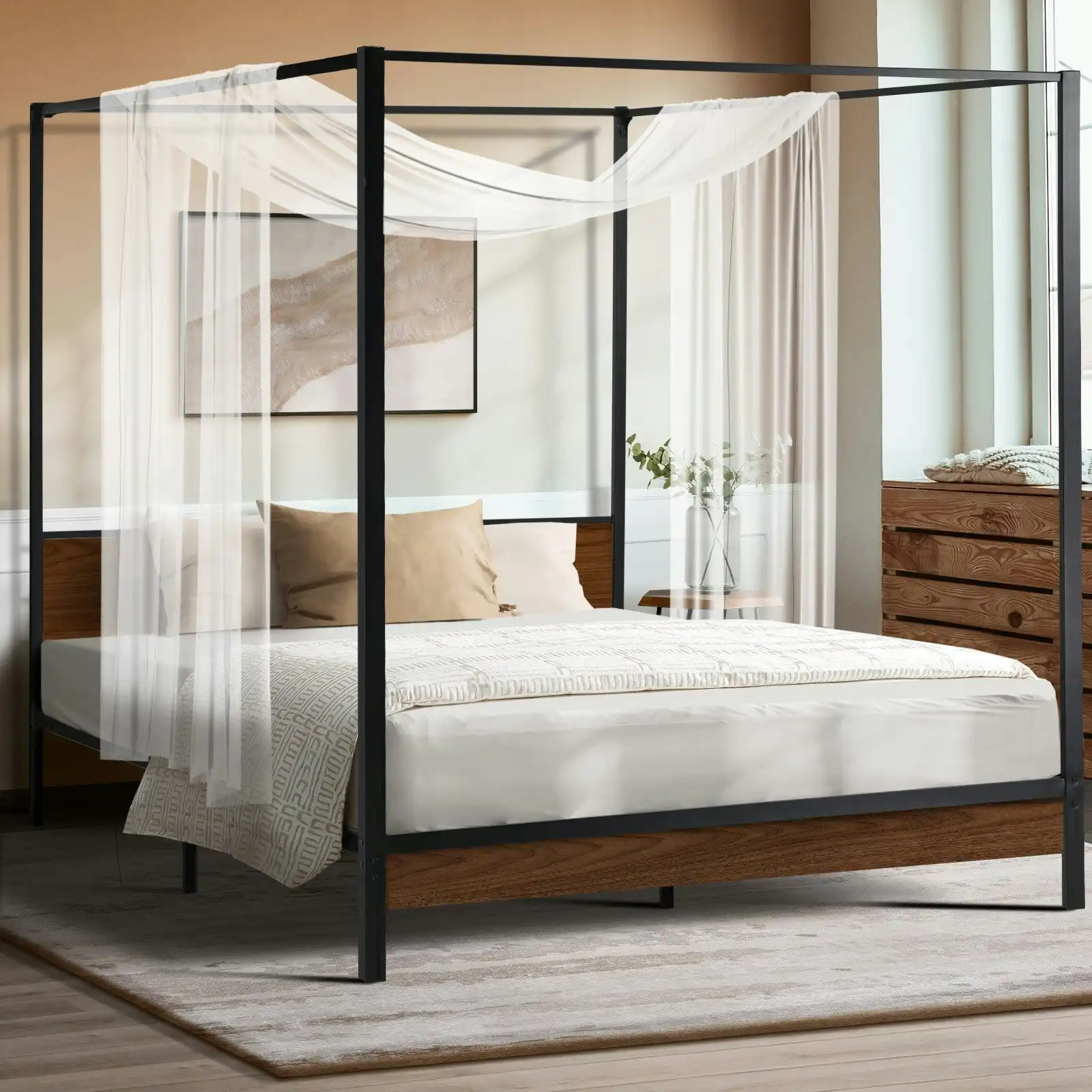 Oikiture Metal Canopy Bed Frame Double Size Beds Platform